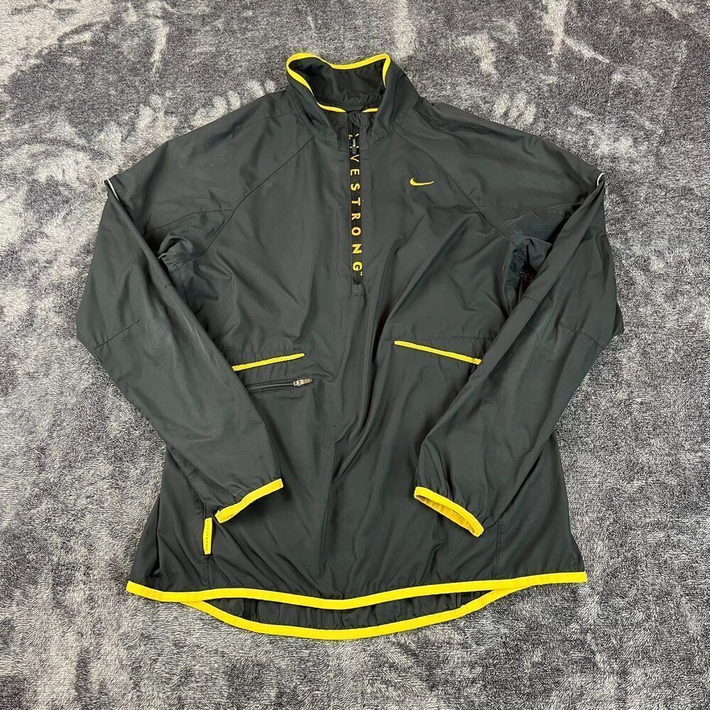 Nike Livestrong Women's 1/2 Zip Windbreaker Jacket Sz L Black Yellow Pullover